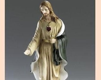 Statue of Jesus Eucharist, cm 40 (15.74 inches) in alabaster powder, wooden base, hand decorated, made in Italy