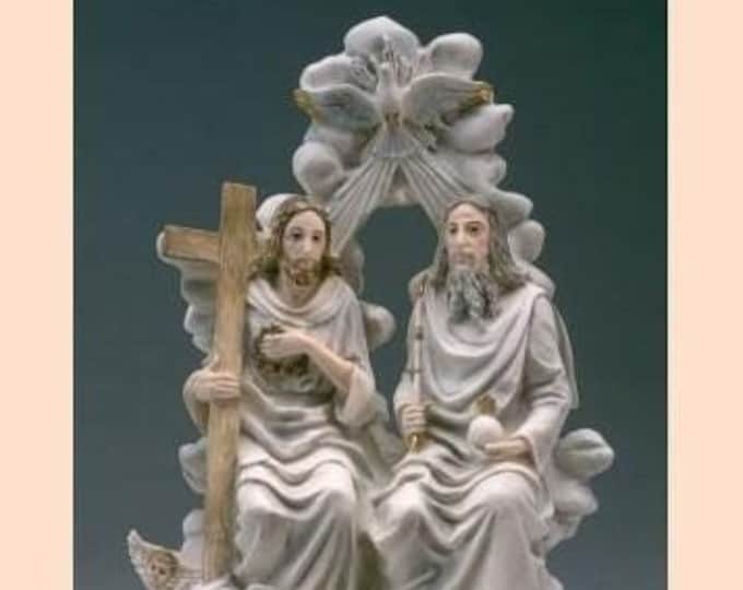 Statue of the Holy Trinity cm 30 (11.81 inches) in alabaster powder, wooden base, hand decorated, made in Italy