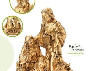 Complete nativity nativity scene in bronzed resin, ideal for indoors and outdoors, various sizes available, Italian artisan production