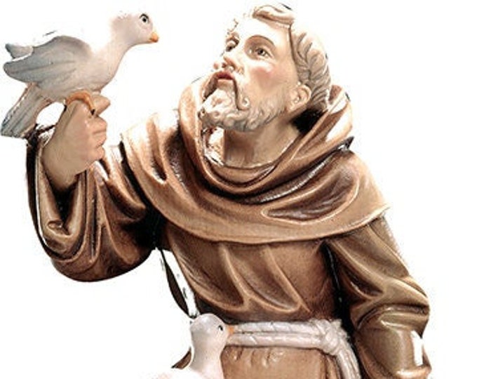 Statue of St. Francis of Assisi carved in wood from Valgardena and decorated by hand of Italian artisan production