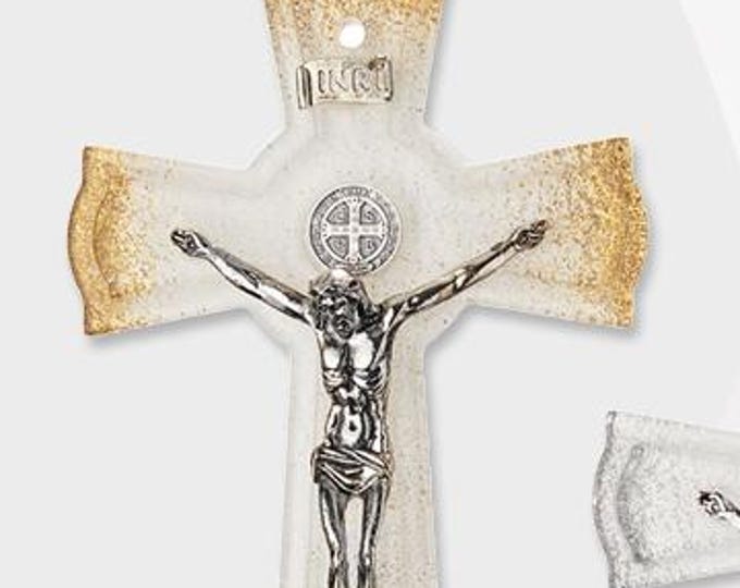 Crucifix of Saint Benedict of Norcia made of Murano glass, handcrafted in Italy, various sizes available