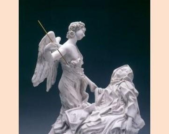 Statue of the Martyrdom of Saint Teresa cm 42 x 34 (16.53 x 13.38 inches) in alabaster powder, marble base, made in Italy