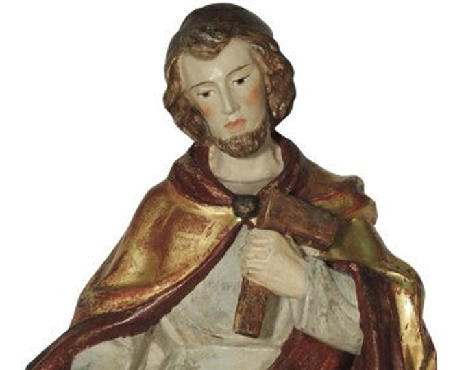 Statue sculpture of St. Joseph, carved in wooden root of Valgardena decorated by hand of Italian artisan production