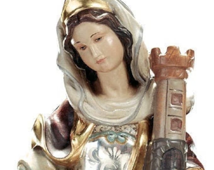 Statue of Santa Barbara carved in wood from Valgardena and hand-decorated with Italian handicraft production