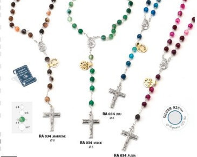 Rosary in 925 silver and Brazilian agate, 6 mm wheat of Italian artisan production various colors available