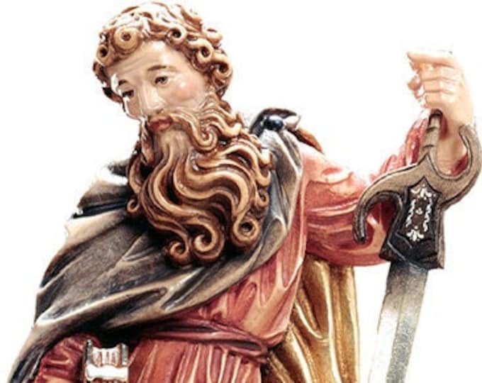 Statue of St. Paul carved in wood from Valgardena and hand-decorated with Italian handicraft production