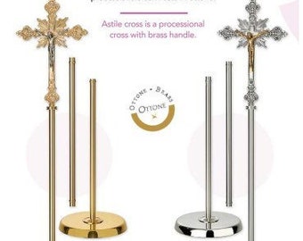 Processional Crucifix with brass rod, cm 207 (81.49 inches), two models available, handcrafted in Italy