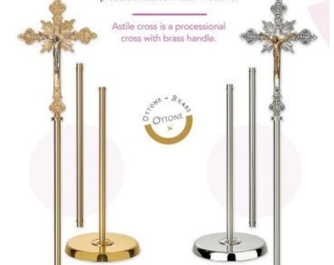 Processional Crucifix with brass rod, cm 207 (81.49 inches), two models available, handcrafted in Italy