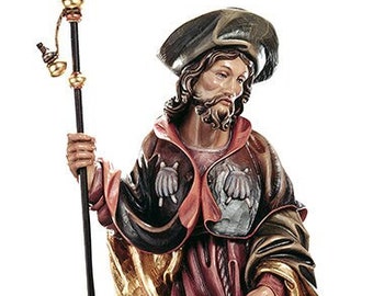 Statue of San Rocco carved in Valgardena wood and decorated by hand, of Italian artisan production