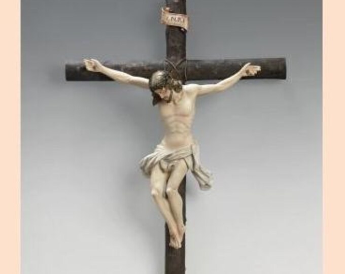Crucifix cm 70 x 42 (27.55 x 16.53 inches) made of alabaster powder, hand decorated, made in Italy