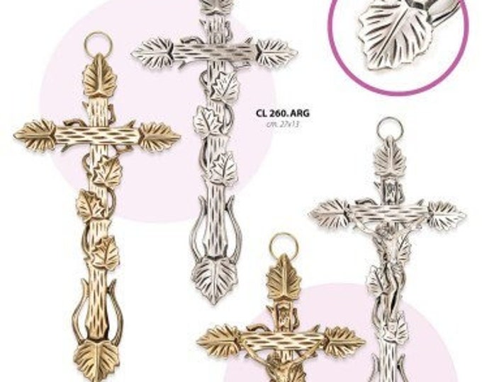Ivy Crucifix in brushed metal, 27 x 13 cm (10.62 x 5.11 inches), various models available, of Italian artisan production