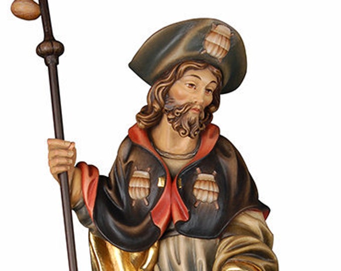 Statue of San Rocco carved in wood from Valgardena and hand-decorated of Italian craftsmanship
