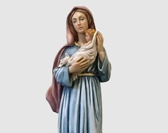 Madonna and Child statue, 55 cm (21.65 inches), hand-decorated marble and resin, Italian artisan production