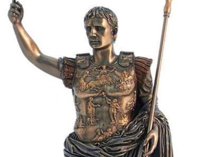 Classical sculpture of Emperor Augustus, 29 cm (11.41 inches) in bronzed resin marble, handcrafted, made in Italy