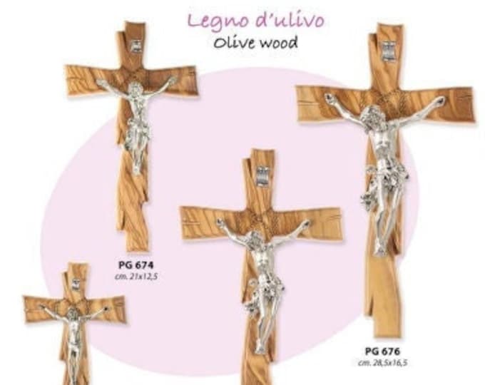 Cross crucifix, in olive wood and metal body, to hang or to be hung, of Italian artisan production