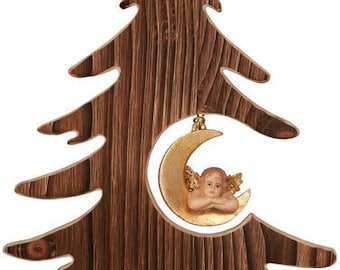 Fir Christmas tree with heart, carved in Valgardena wood and decorated by hand, of Italian artisan production