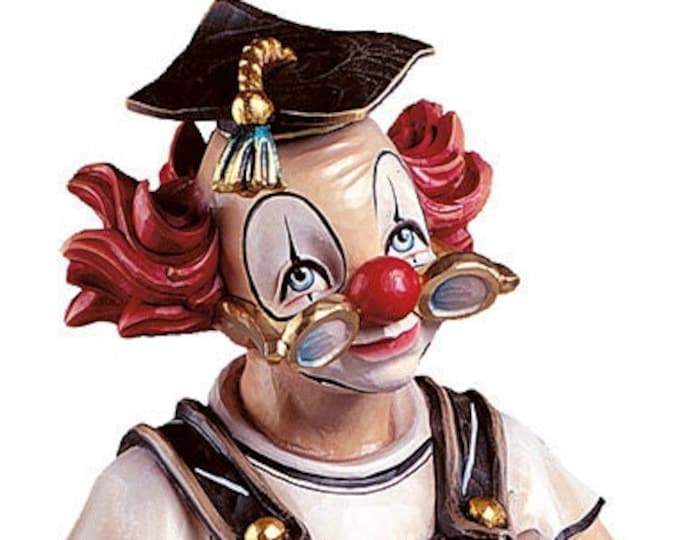 Student Clown Statue carved in Valgardena wood and hand-decorated, of Italian artisan production