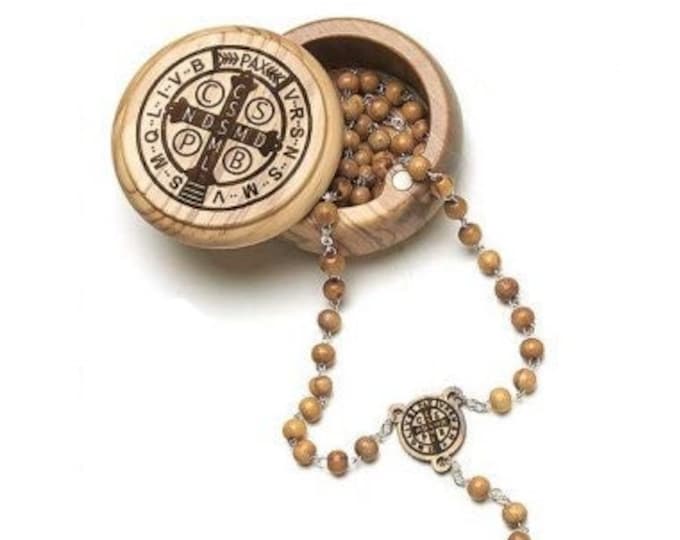Rosary of Saint Benedict of Norcia, with national olive wood casket of Italian artisan production