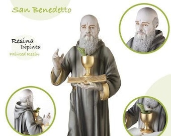 Statue of Saint Benedict of Norcia, hand-decorated resin, various sizes, Italian artisan production