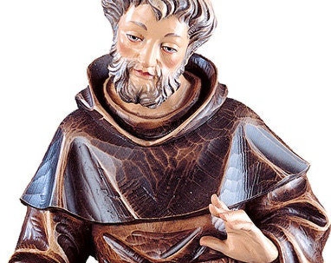 Statue of St. Francis of Assisi carved in wood from Valgardena and decorated by hand of Italian artisan production
