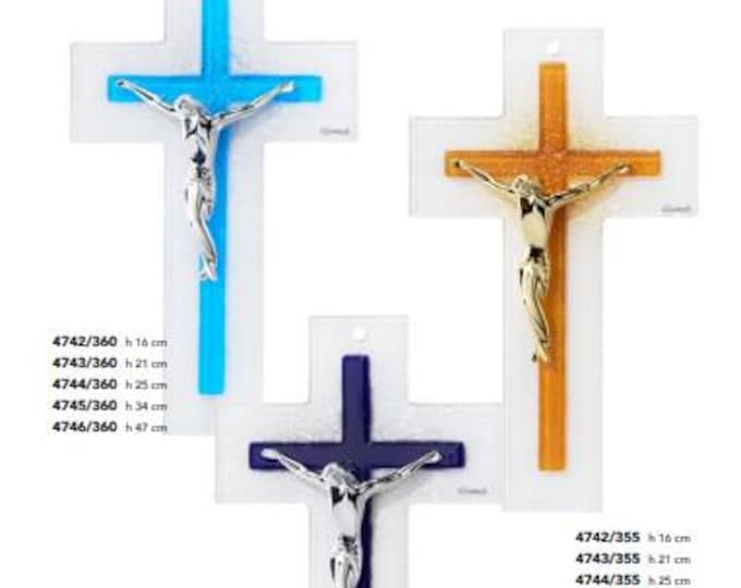 Crucifix made of Murano glass, handcrafted in Italy, various colours and sizes available