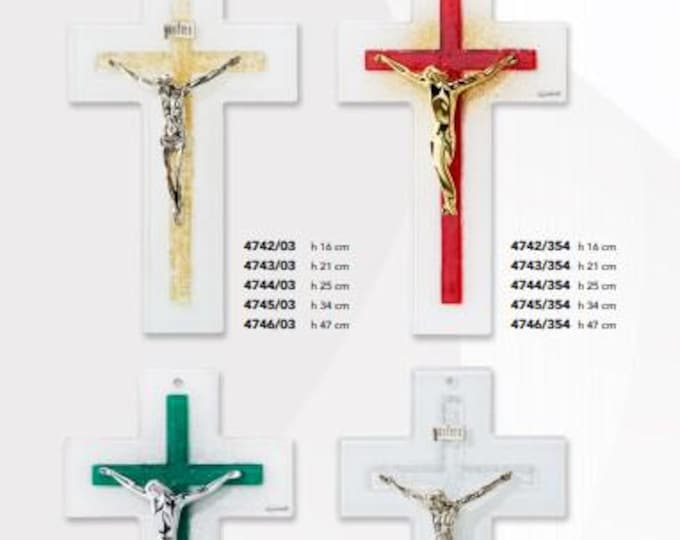 Crucifix made entirely of Murano glass, handcrafted in Italy, various colours and sizes available