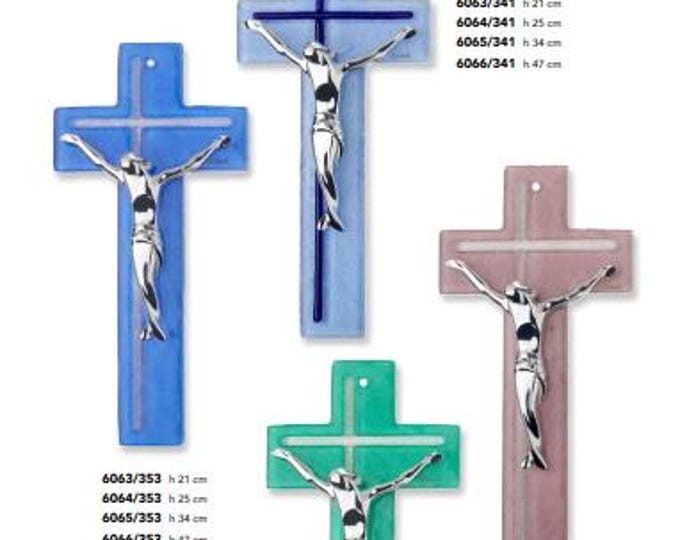 Crucifix made of Murano glass, handcrafted in Italy, various colours and sizes available