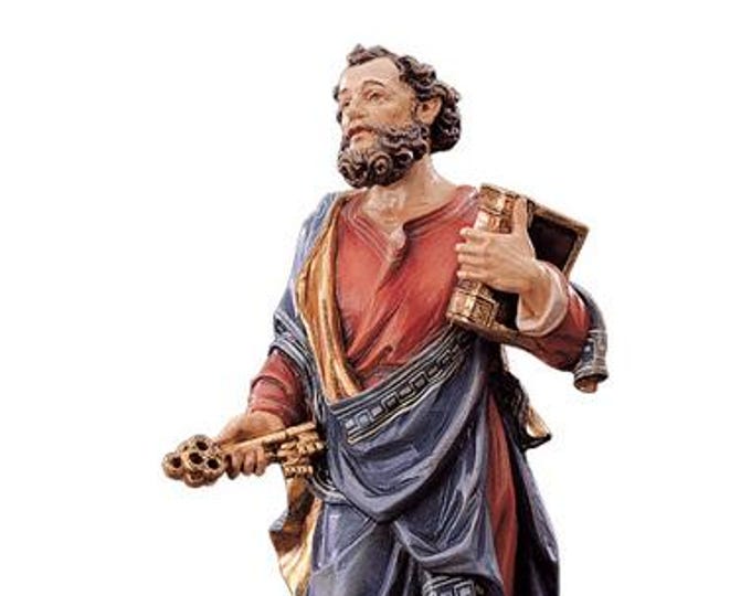 Statue of St. Peter the Apostle carved in Valgardena wood and hand-decorated, Italian artisan production, various sizes