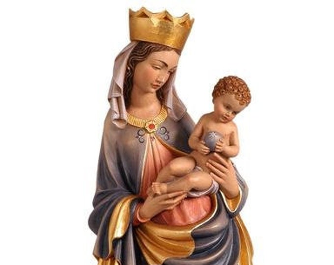 Statue of the Krumauer Madonna carved in Val Gardena wood, hand decorated, of Italian artisan production