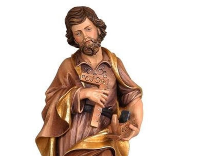 Statue of St. Joseph the worker carved in Val Gardena wood and hand decorated of Italian artisan production