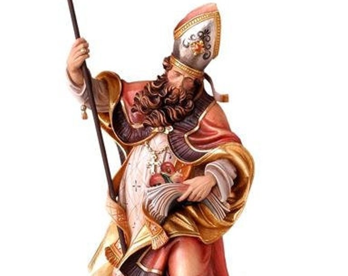 Statue of Saint Nicholas carved in Valgardena wood and decorated by hand, of Italian artisan production