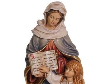 Statue of Saint Anne carved from Valgardena wood and hand-decorated, handcrafted in Italy.