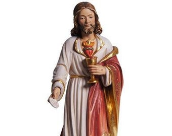 Statue of Jesus Sacred Heart with particulate, carved in wood from Valgardena and hand-decorated with Italian handicraft production