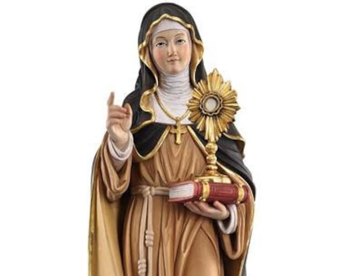 Statue of Saint Clare of Assisi carved in Valgardena wood and hand-decorated, of Italian artisan production