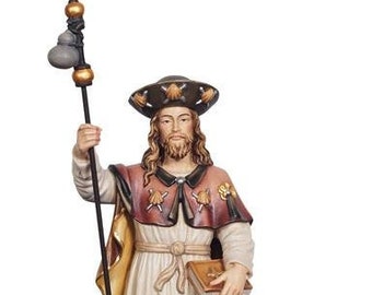 Statue of Saint James of Compostela carved in Valgardena wood and hand decorated, Italian artisan production