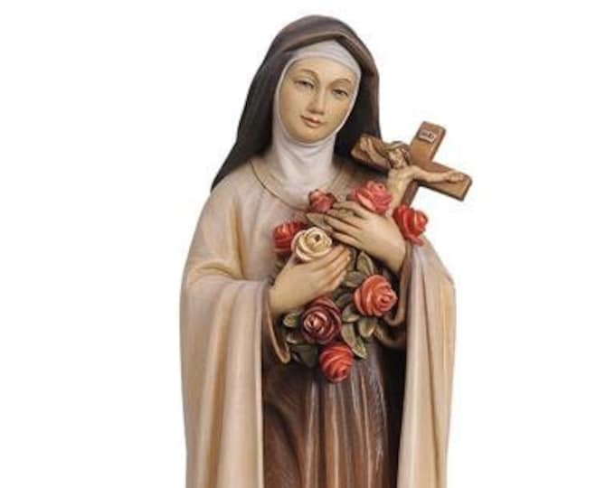 Statue of Saint Teresa of Lisieux with roses carved in Valgardena wood and hand decorated, Italian artisan production