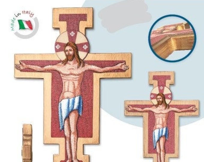 Crucifix in wood and aged gold, various sizes available, of Italian artisan production