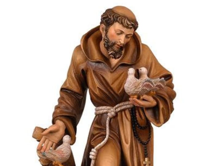 Statue of St. Francis carved in Val Gardena wood and hand decorated of Italian artisan production