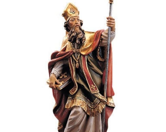 Statue of St. Ambrose with beehive cm 36 (14,17 inches) carved in wood of Valgardena hand-decorated Italian craftsmanship