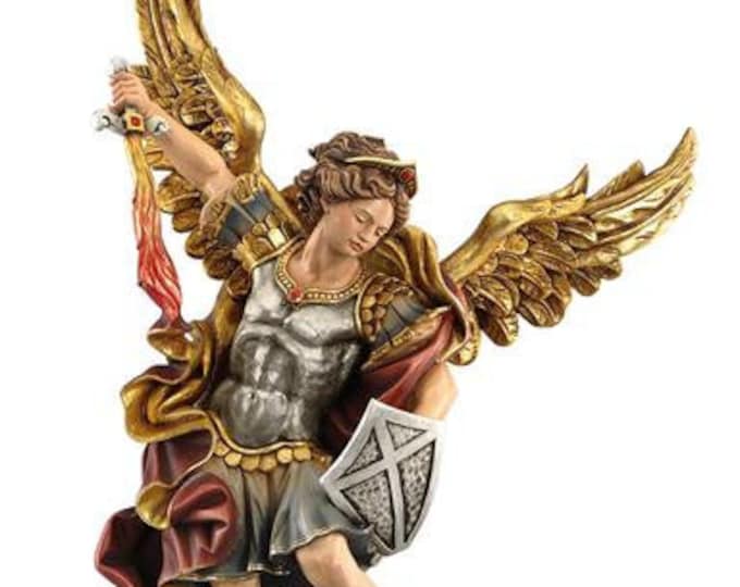 Statue of St. Michael the Archangel carved in Valgardena wood and hand decorated, Italian artisan production
