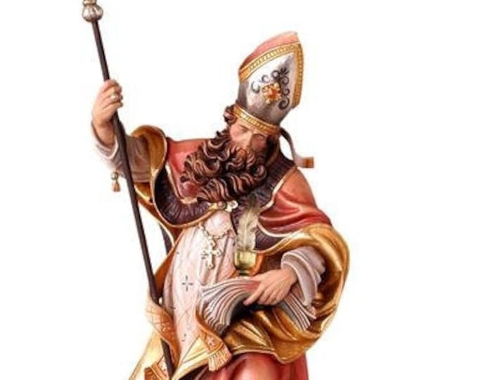 Statue of St. Albert with pen, carved in valgardena wood and hand-decorated with Italian handicraft production