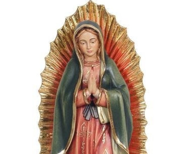Statue of Our Lady of Guadalupe carved in Valgardena wood and hand decorated, Italian artisan production