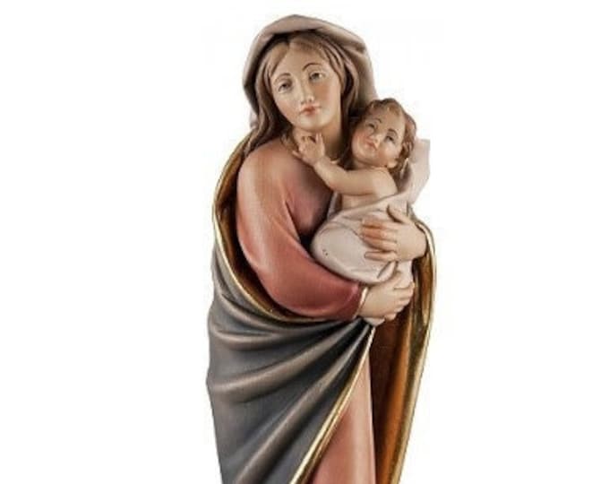 Statue of the Madonna della Strada with baby Jesus, carved in Valgardena wood, hand decorated, Italian artisan production