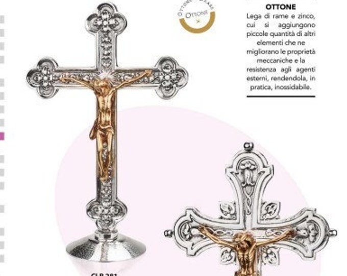 Brass Pastoral Crucifix, freestanding, 28 cm (11.02 inches), two models available, of Italian artisan production