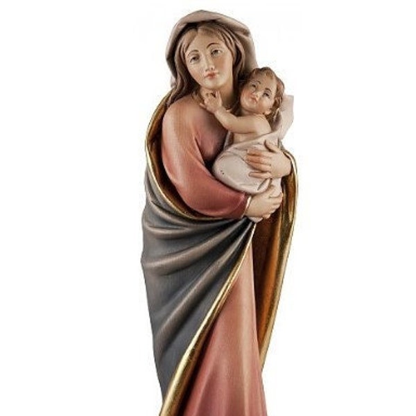 Statue of the Madonna della Strada with baby Jesus, carved in Valgardena wood, hand decorated, Italian artisan production