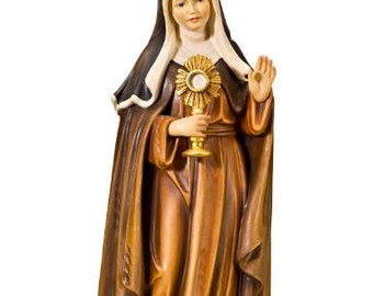 Statue of Saint Clare of Assisi carved in Valgardena wood and hand decorated, Italian artisan production, various sizes