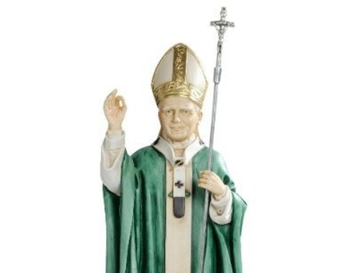 Statue of Saint Pope John Paul II, Karol Wojtyla, cm 30 ( 11,81 inches) marble resin hand decorated Italian artisan production