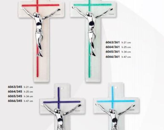 Crucifix made of Murano glass, handcrafted in Italy, various colours and sizes available