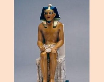 Classical Egyptian Art Sculpture "Chephren", cm 24 (9.44 inches) in hand-decorated alabaster powder, marble base, made in Italy