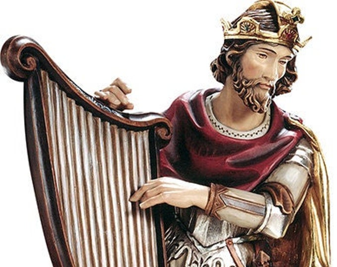 Statue of St. David, carved in wood from Valgardena and hand-decorated of Italian craftsmanship